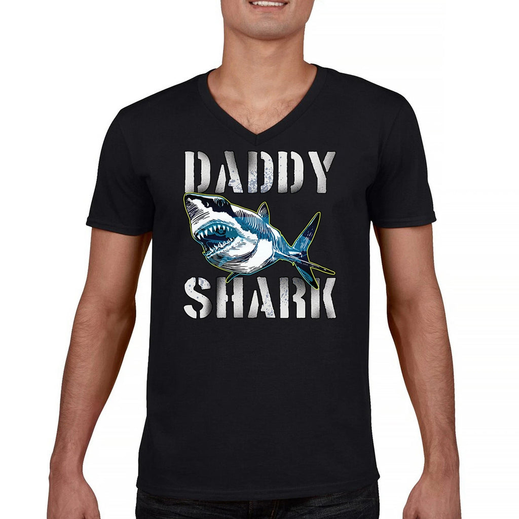 Daddy Shark Funny Father's Day V-Neck T-shirt Funny Dad Joke Grandpa Papa Tee