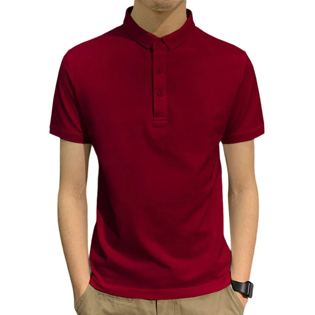 Business Style Casual Shirt for Men Short Sleeve Loose Fit Solid Color Design