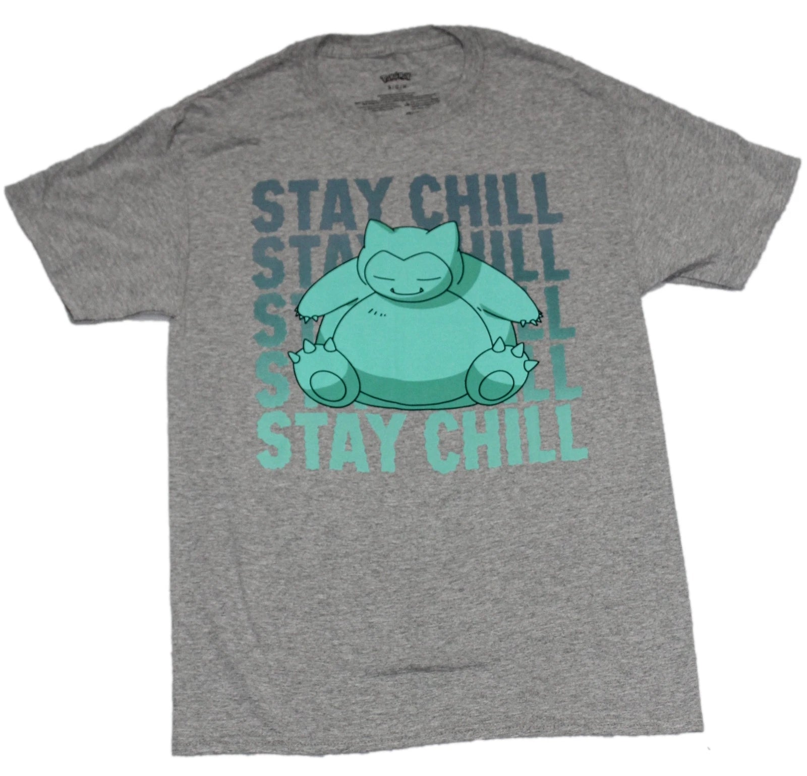 Pokemon New Adult T-Shirt - Snorlax Stay Chill Blue Print