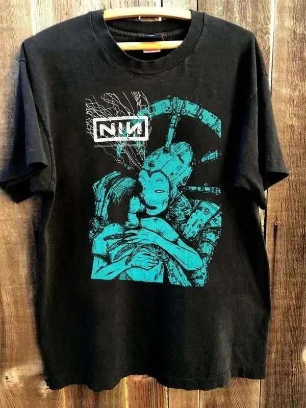 VTG Nine Inch Nail Shirt With Teeth 2005 Tour Poster Reprint NIN Band Black Tee