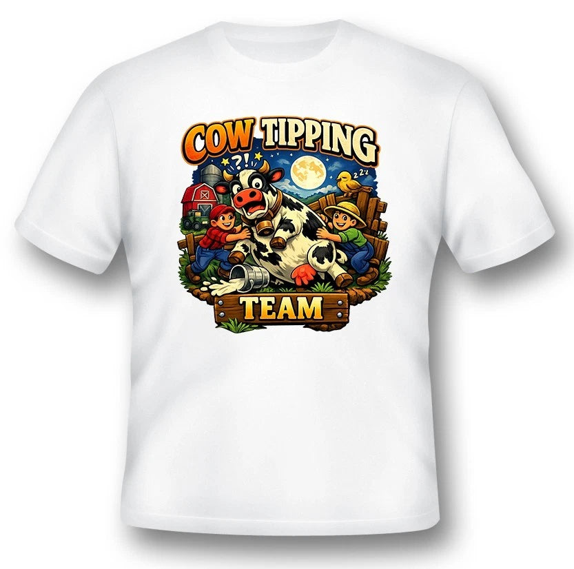 Cow tipping Team cow calf funny tee shirt black or white farm farmer Quality tee