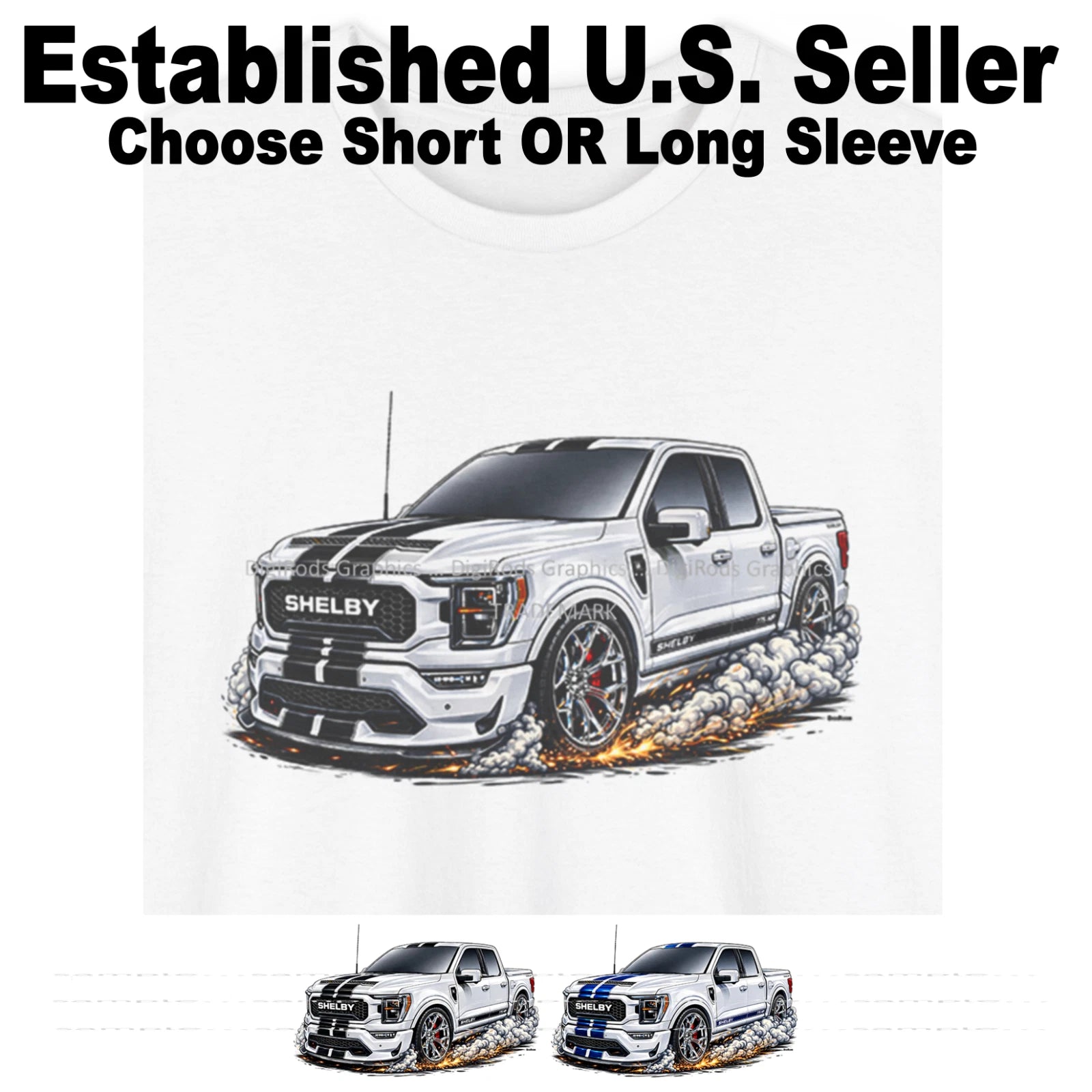 DigiRods DigiRods Ford F-150 Shelby Super Snake Side View Cartoon Truck T Shirt