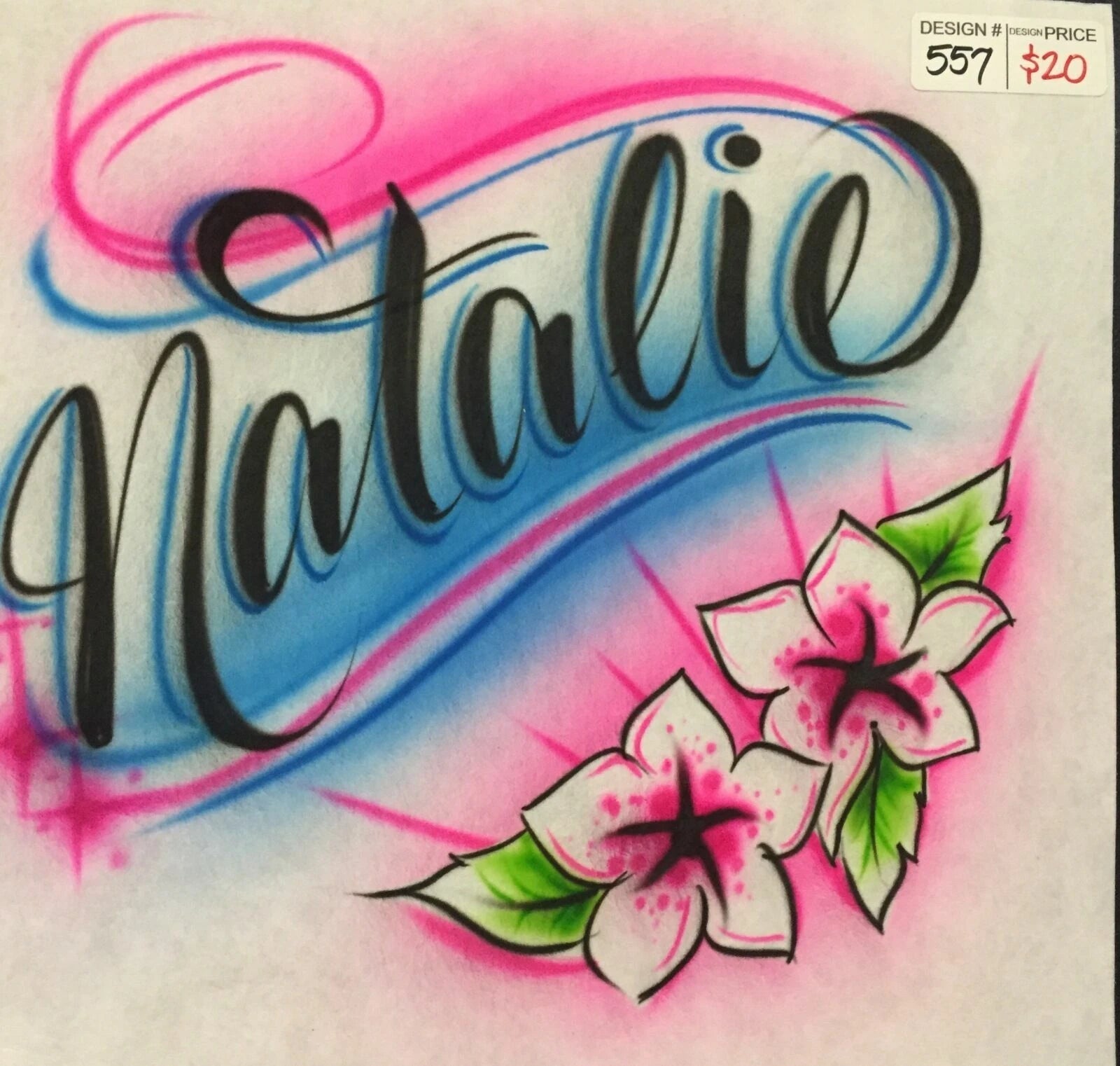 AIRBRUSH NAME DESIGN FLOWER HIBISCUS TROPICAL COLOR CUSTOM AIR BRUSH SHIRT