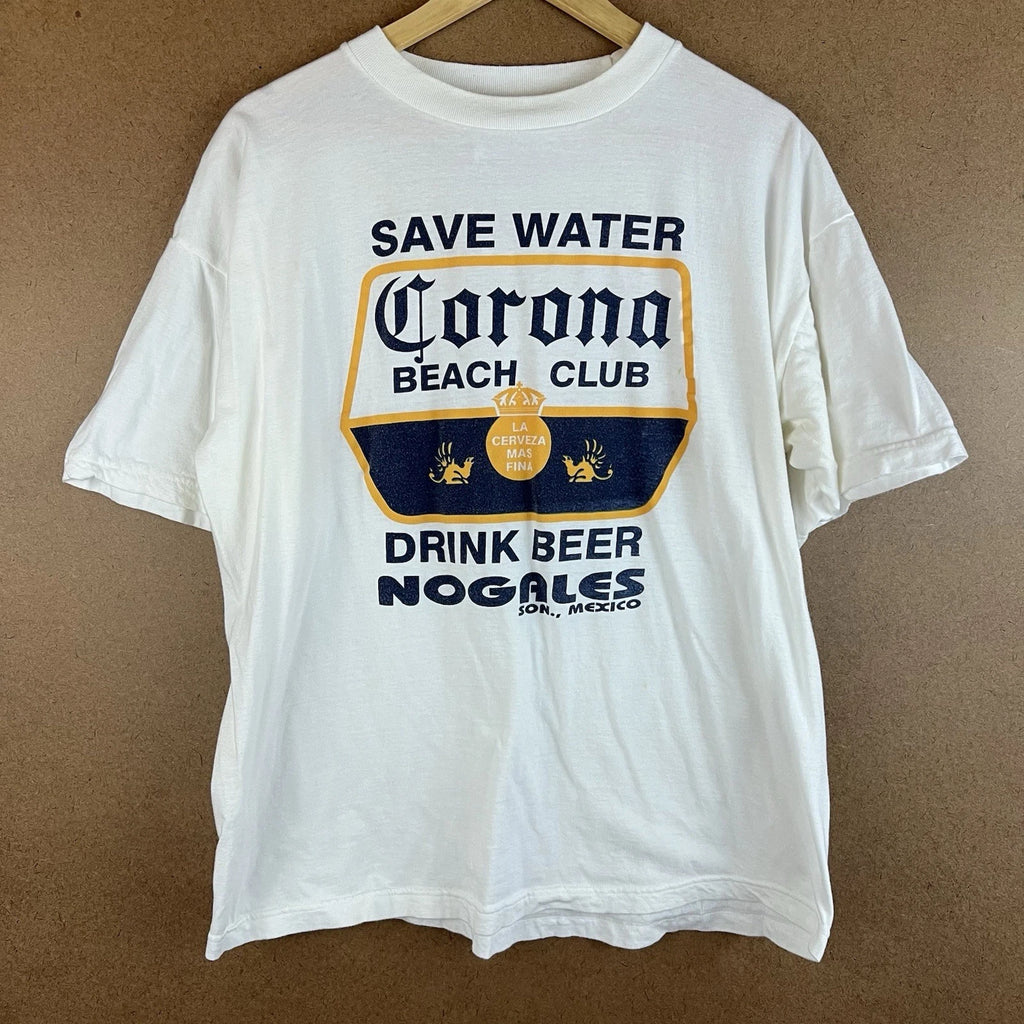 VTG Y2K Corona Beach Club Save Water Drink Beer Mexico T-Shirt Med