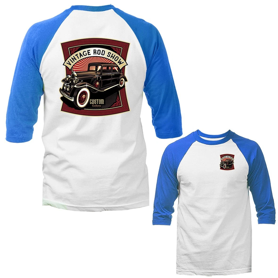 Vintage Rod Show Hot Rod Garage Classic Car Vehicle 3/4 Sleeve Raglan