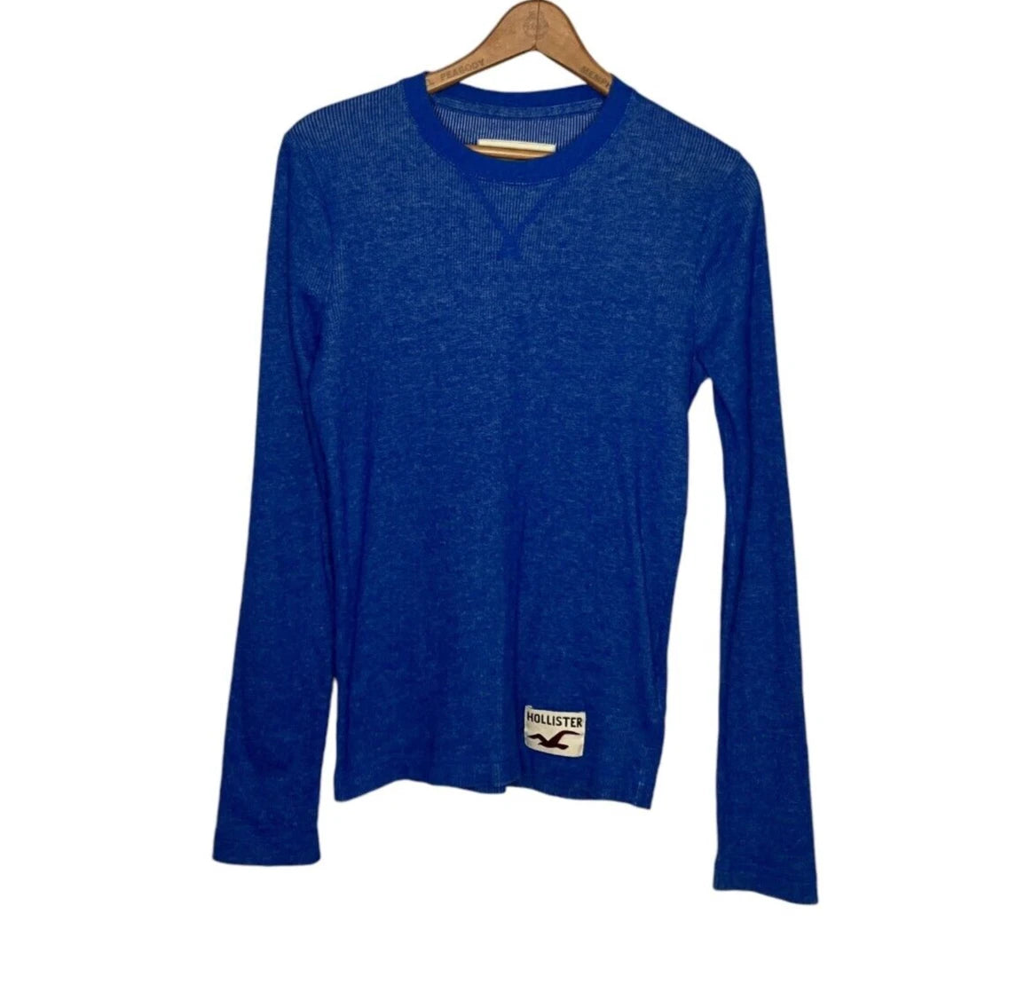 Vintage 00s Y2K Hollister Men's Small S Thermal Rib Knit Logo Long Sleeve Shirt