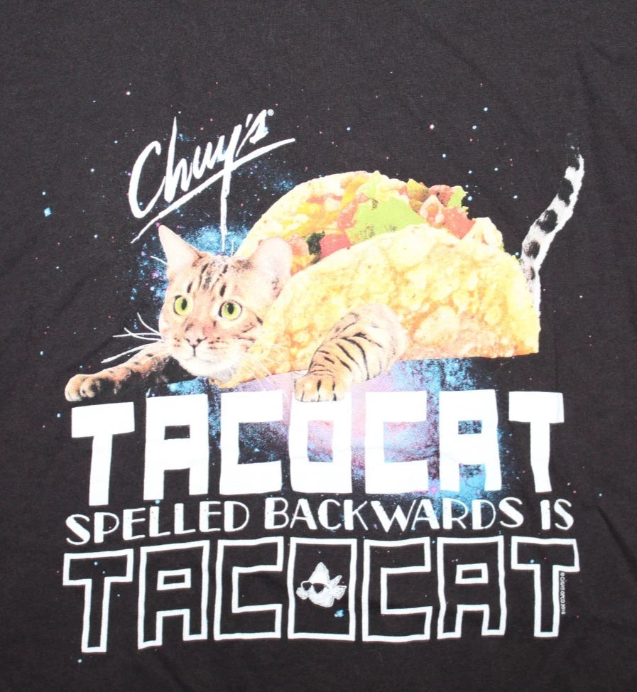 Chuy's Taco Cat Funny Graphic T Shirt Mens Small Black Restaurant Cat Tee