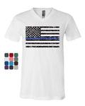 American Flag Thin Blue Line V-Neck T-Shirt Police USA Law Enforcement Tee