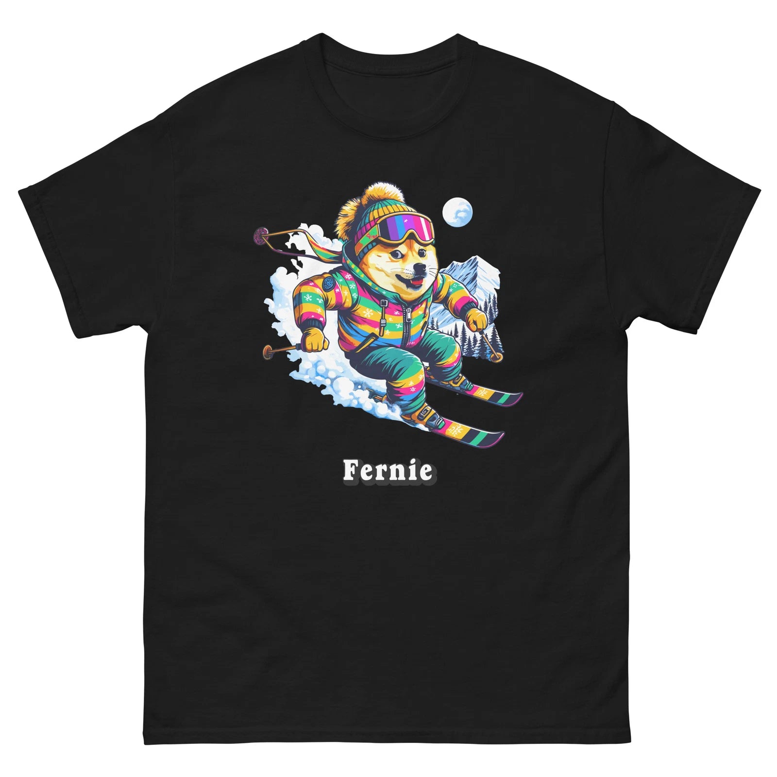Fernie Doge Skiing Funny Ski Skier Dog Meme Cute Shirt T-Shirt
