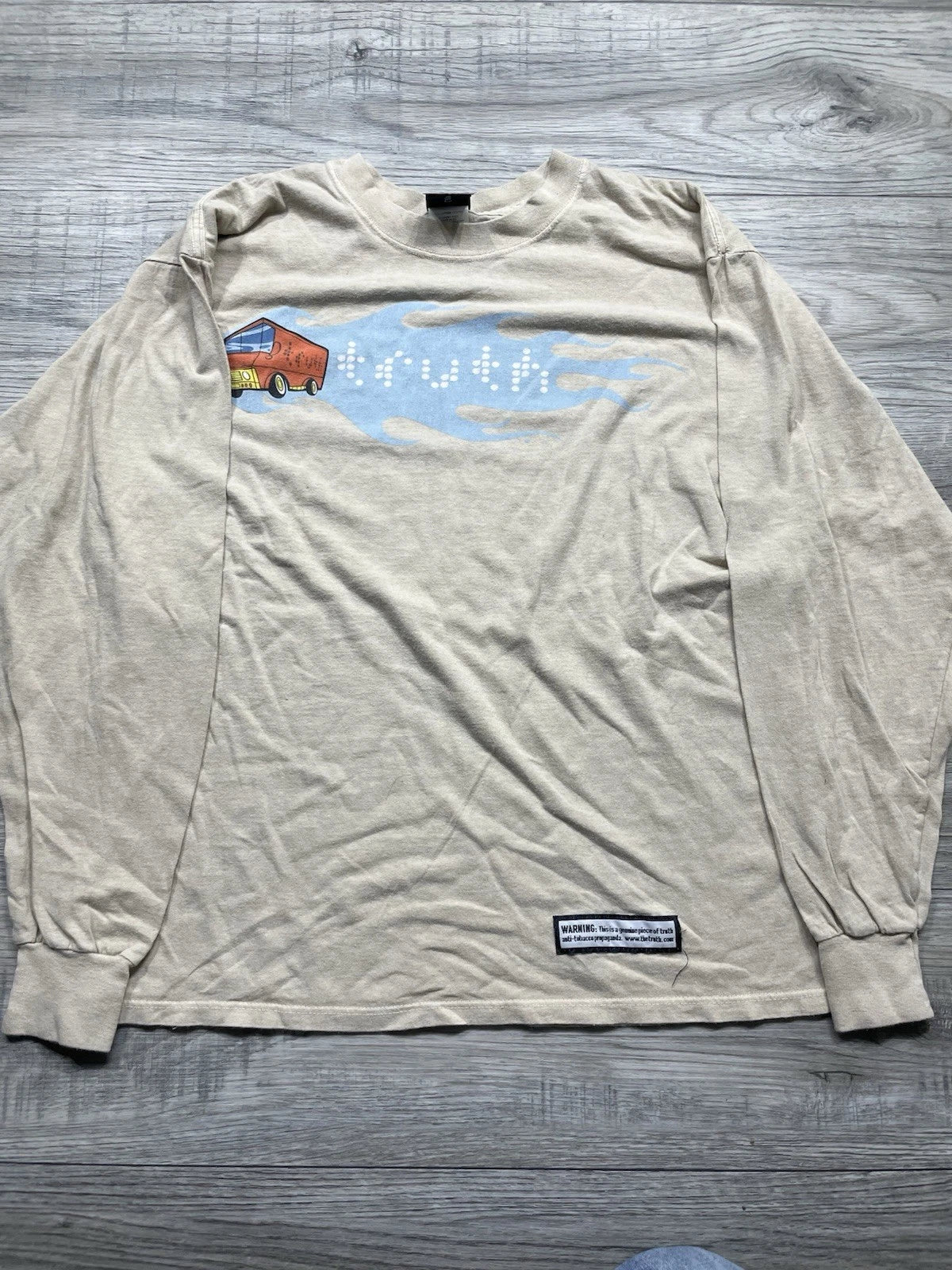 Truth Y2k Anti Smoking Tee Shirt Cream Tan Obscure Long Sleeve Rare Graphic L