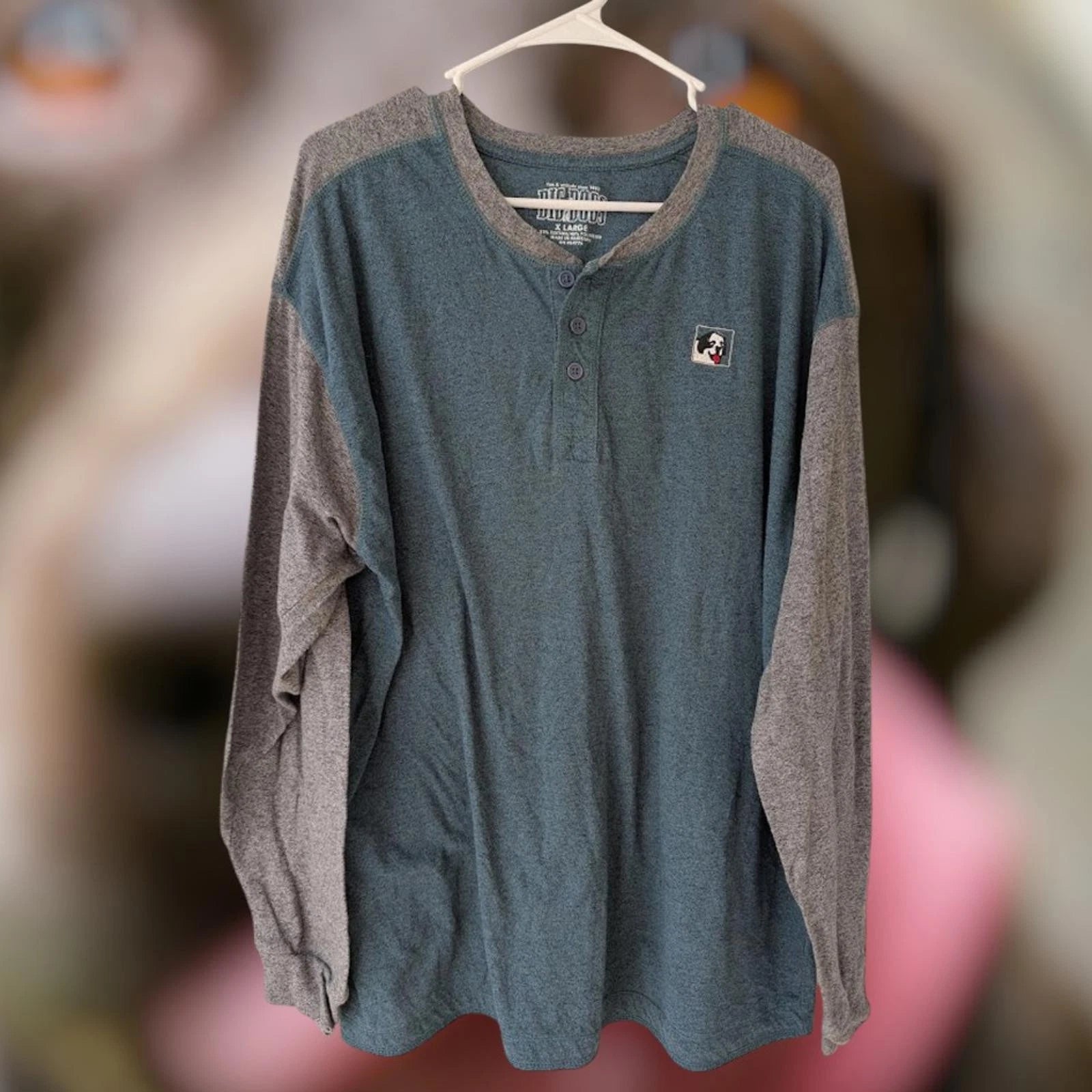 Big Dogs Men's XL Henley Long Sleeve Shirt Heather Dark Blue Gray y2k oversized
