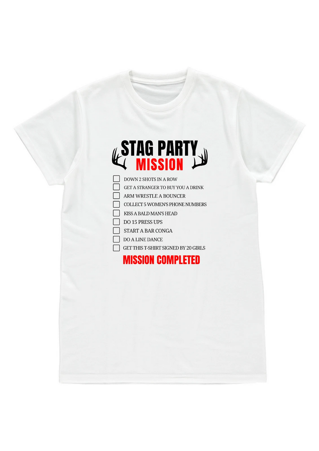 Funny STAG DO PARTY MISSION List Mens polyester T-shirt gift