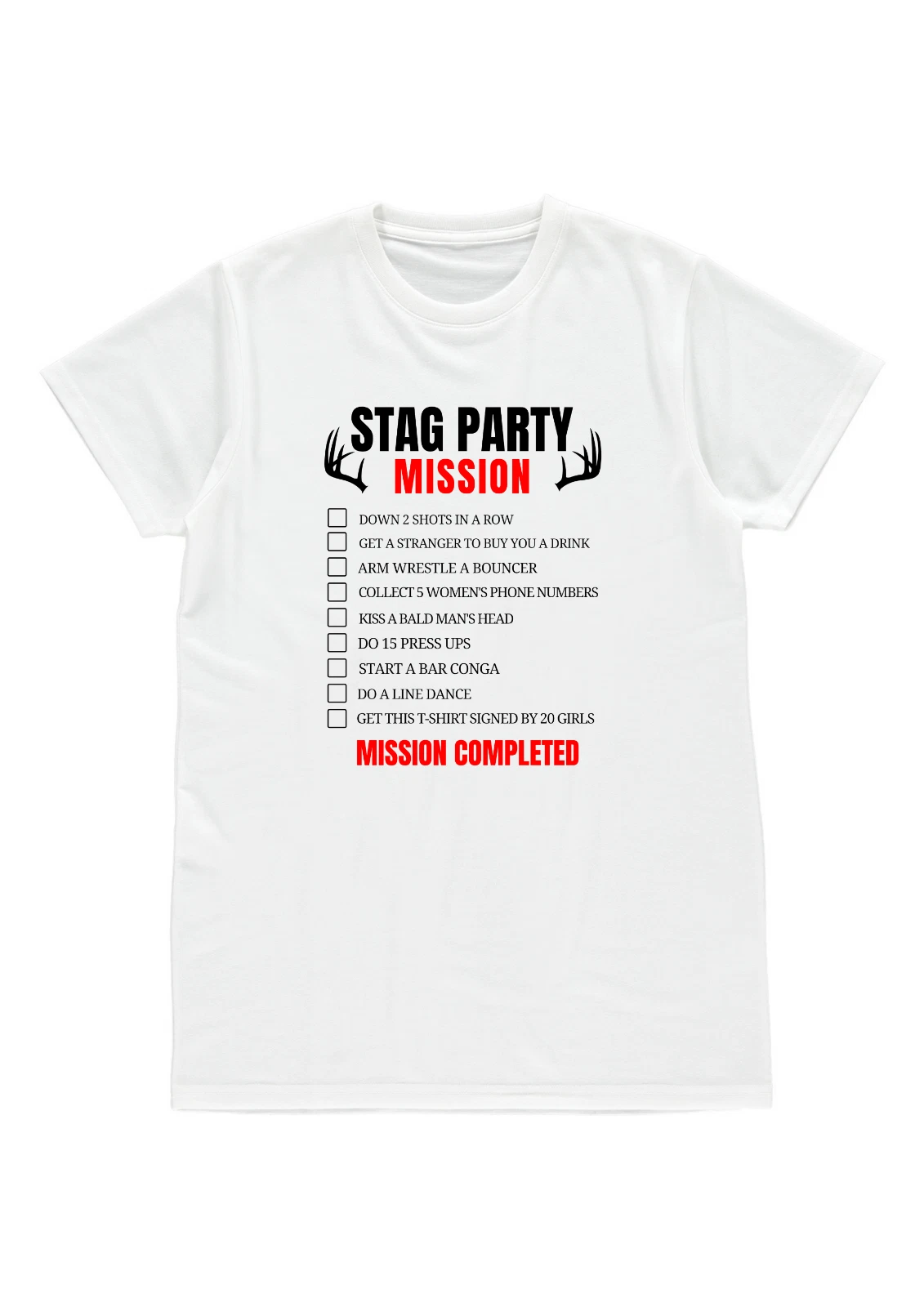 Funny STAG DO PARTY MISSION List Mens polyester T-shirt gift