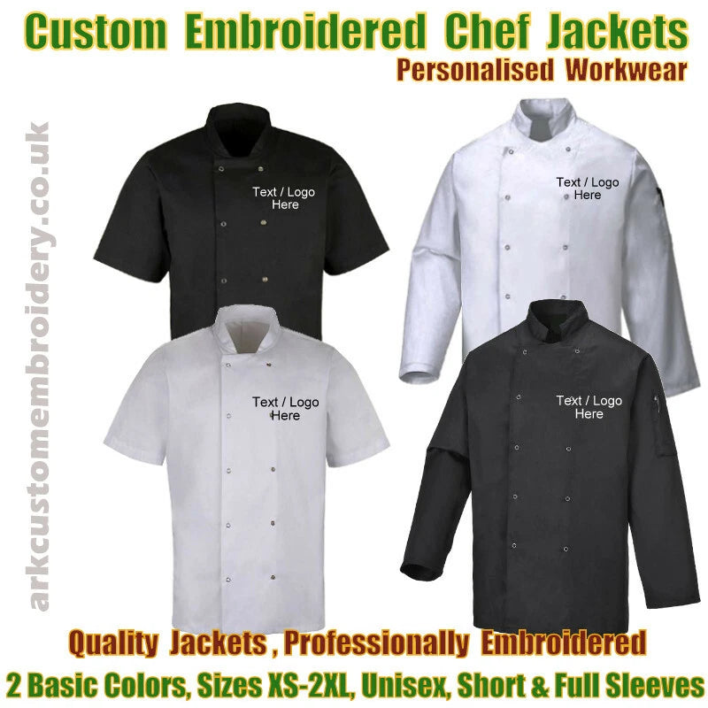Chefs Jacket Personalised Embroidered Chef Coat Short Sleeve Long Sleeve Unisex