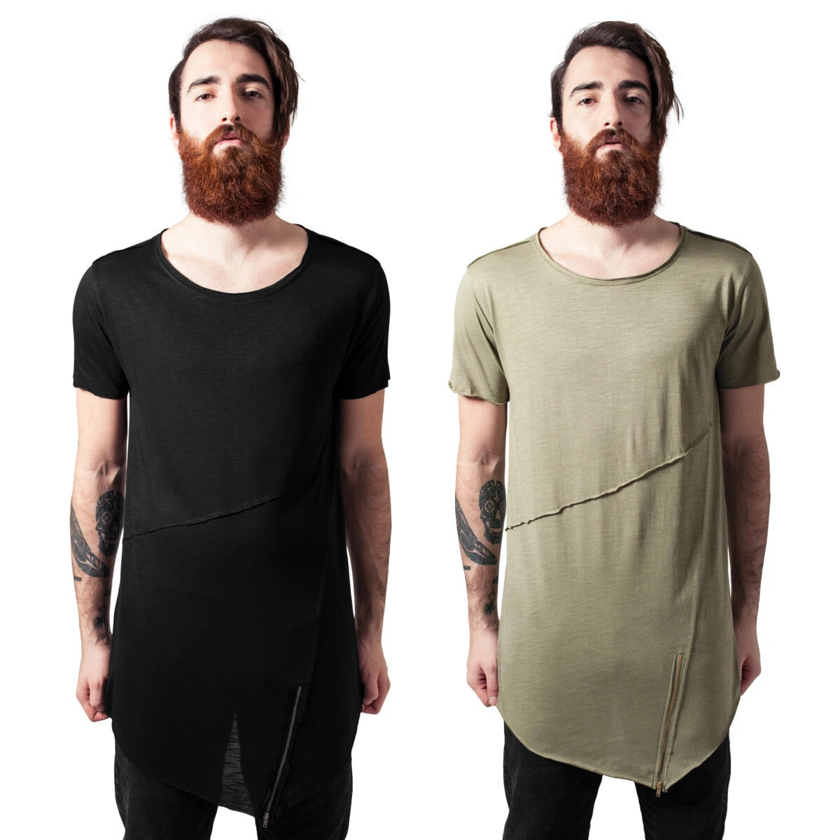 Urban Classics Long Open Edge Front Zip Tee Men's T-Shirt Cotton Slub Jersey