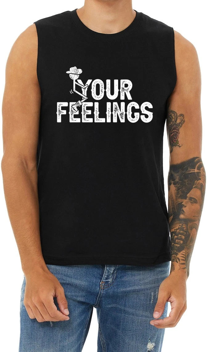 Funny Rude Offensive T shirt Sleeveless Mens Cut Off Shirts F Your Feelings Tee