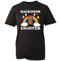 Backdoor Enjoyer Funny Retro Rainbow Graphic Tee Y2K Meme Unisex Black T-Shirt