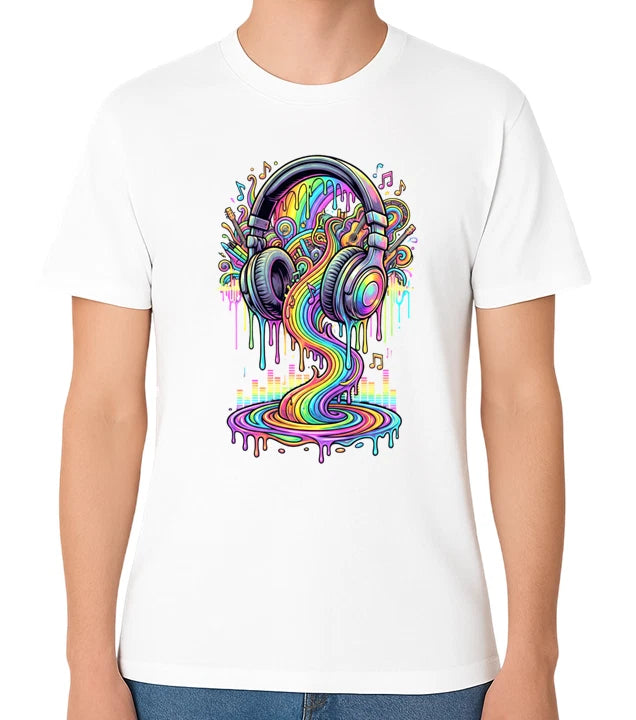 Colourful Headphones Music T-Shirt DJ Festival Audio Graphic Tee
