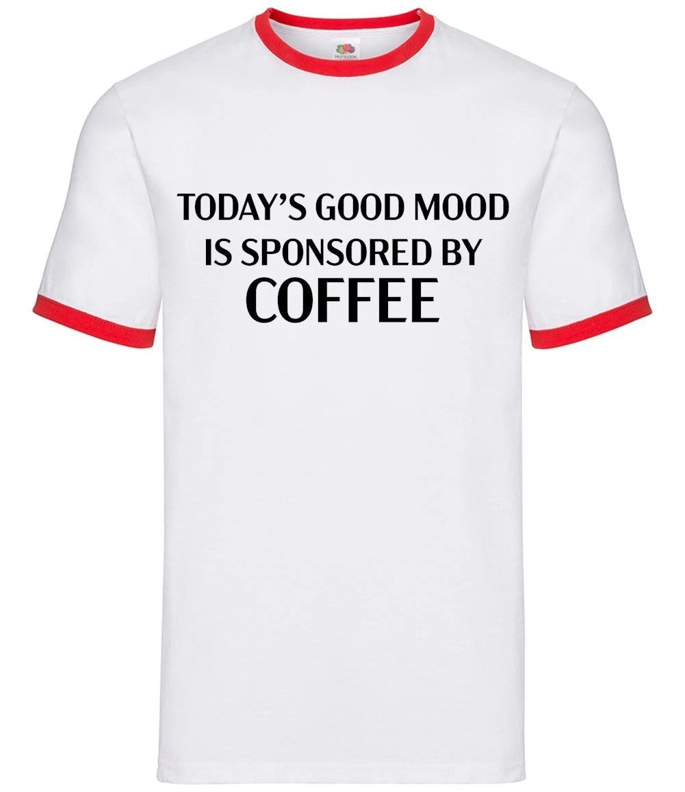 Sponsored By Coffee - Mens Ringer - Latte Flat White Funny Mood Espresso
