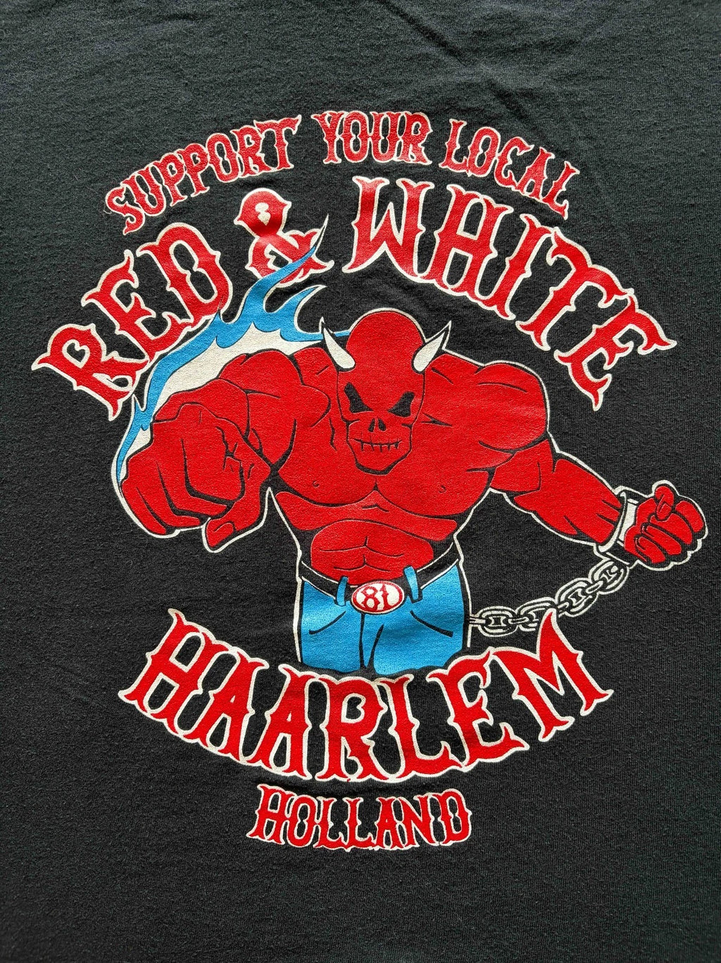 rare HELLS ANGELS HAARLEM Holland Shirt Big Red Machine Support 81 White Biker