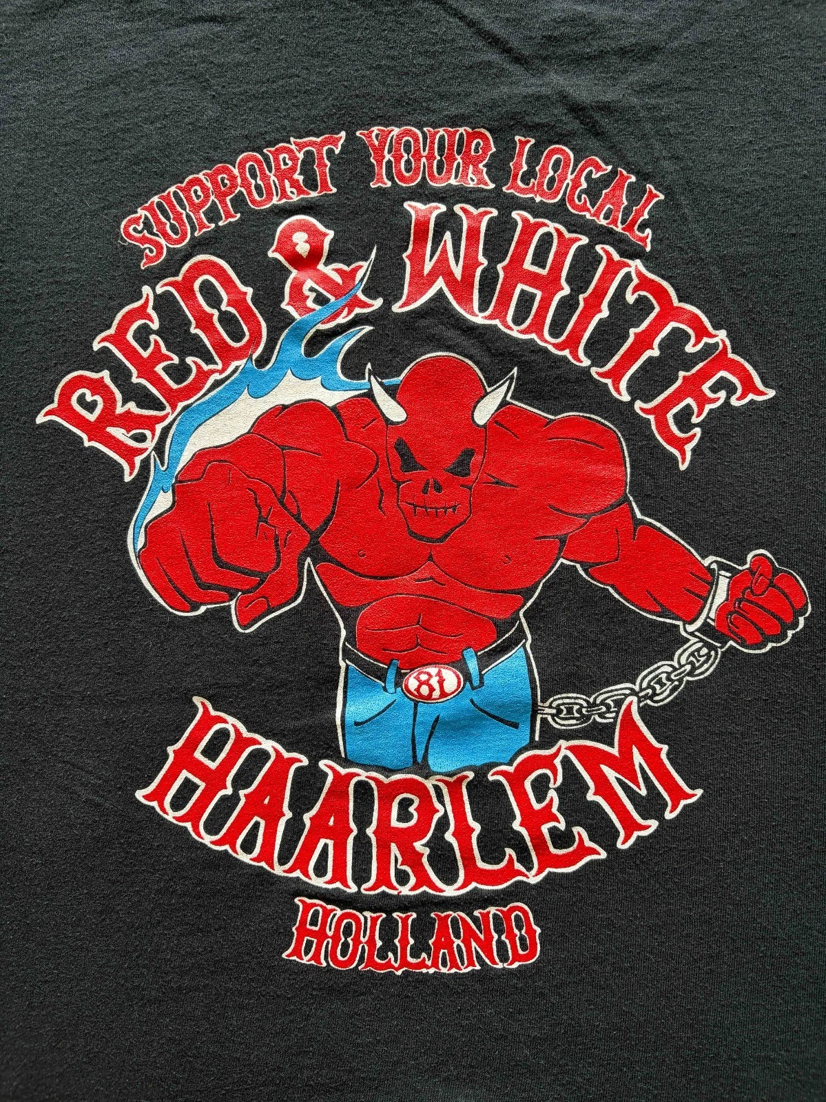 rare HELLS ANGELS HAARLEM Holland Shirt Big Red Machine Support 81 White Biker