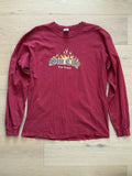Vintage Y2K Las Vegas Long Sleeve T Shirt - Sin City Glitter Flames - Dark Red