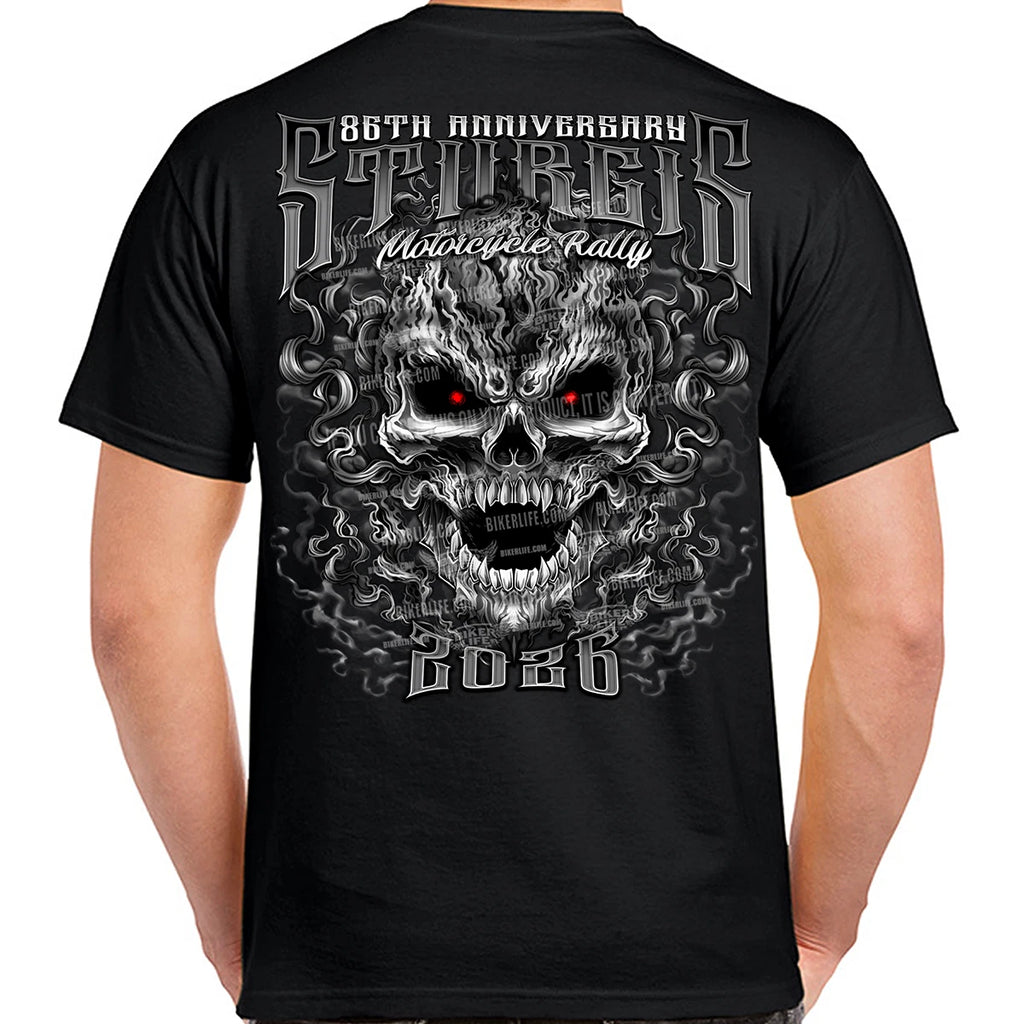 T-Shirt 2026 Sturgis Motorcycle Rally Wicked Skull No Harley