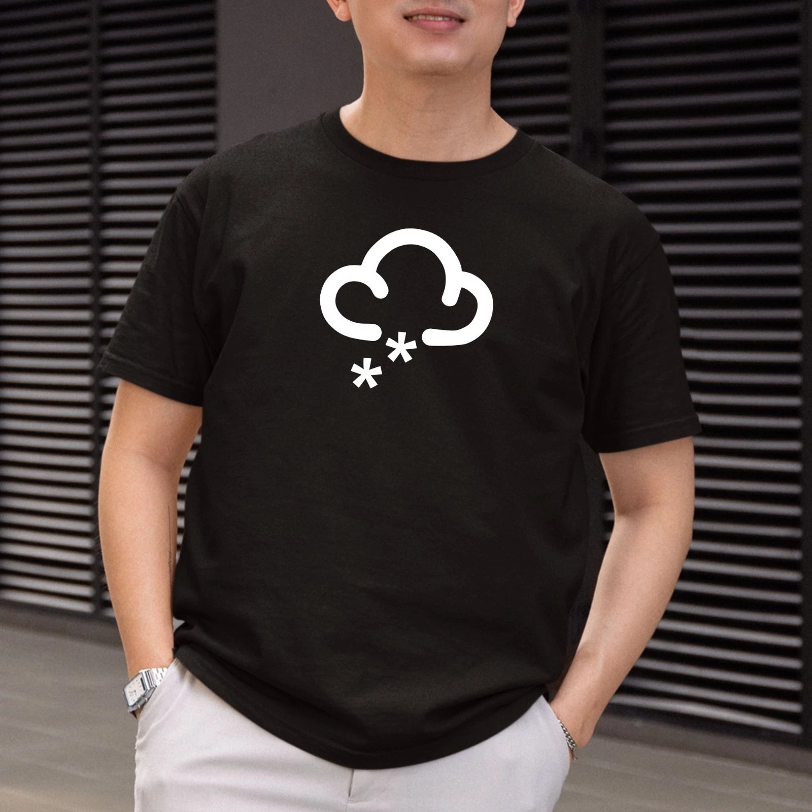 Weather Symbol Snowing Men's T Shirt Printed 100% Cotton Gift Crew Neck Tee Top