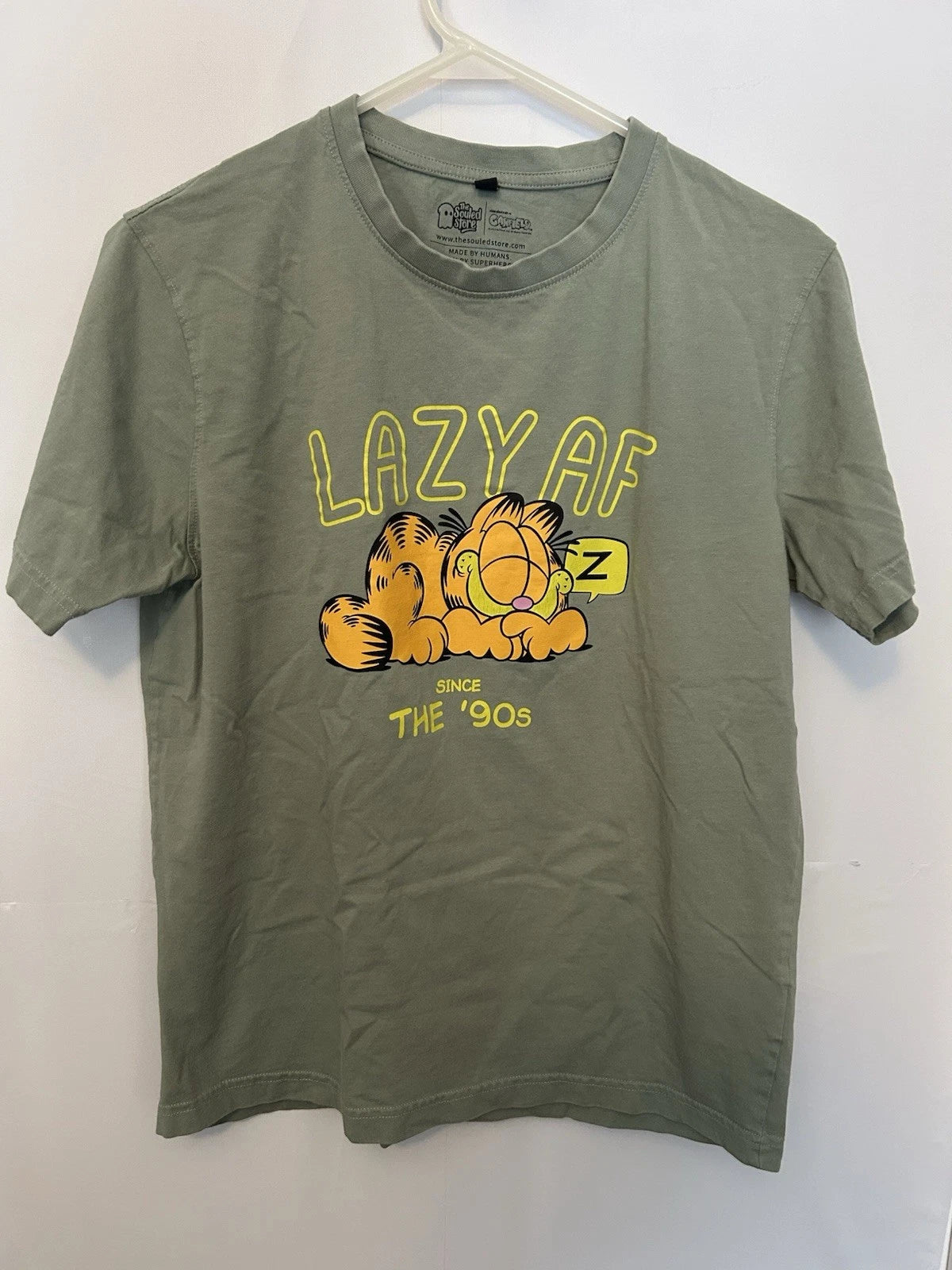 The Souled Store Garfield "Lazy AF Since The '90s" Sage Green T-Shirt Size Small
