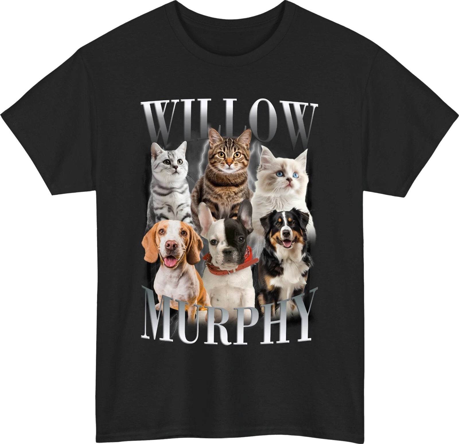 Personalised Pet Photo Bootleg T-Shirt Custom Dog Cat Name Christmas Gift Top