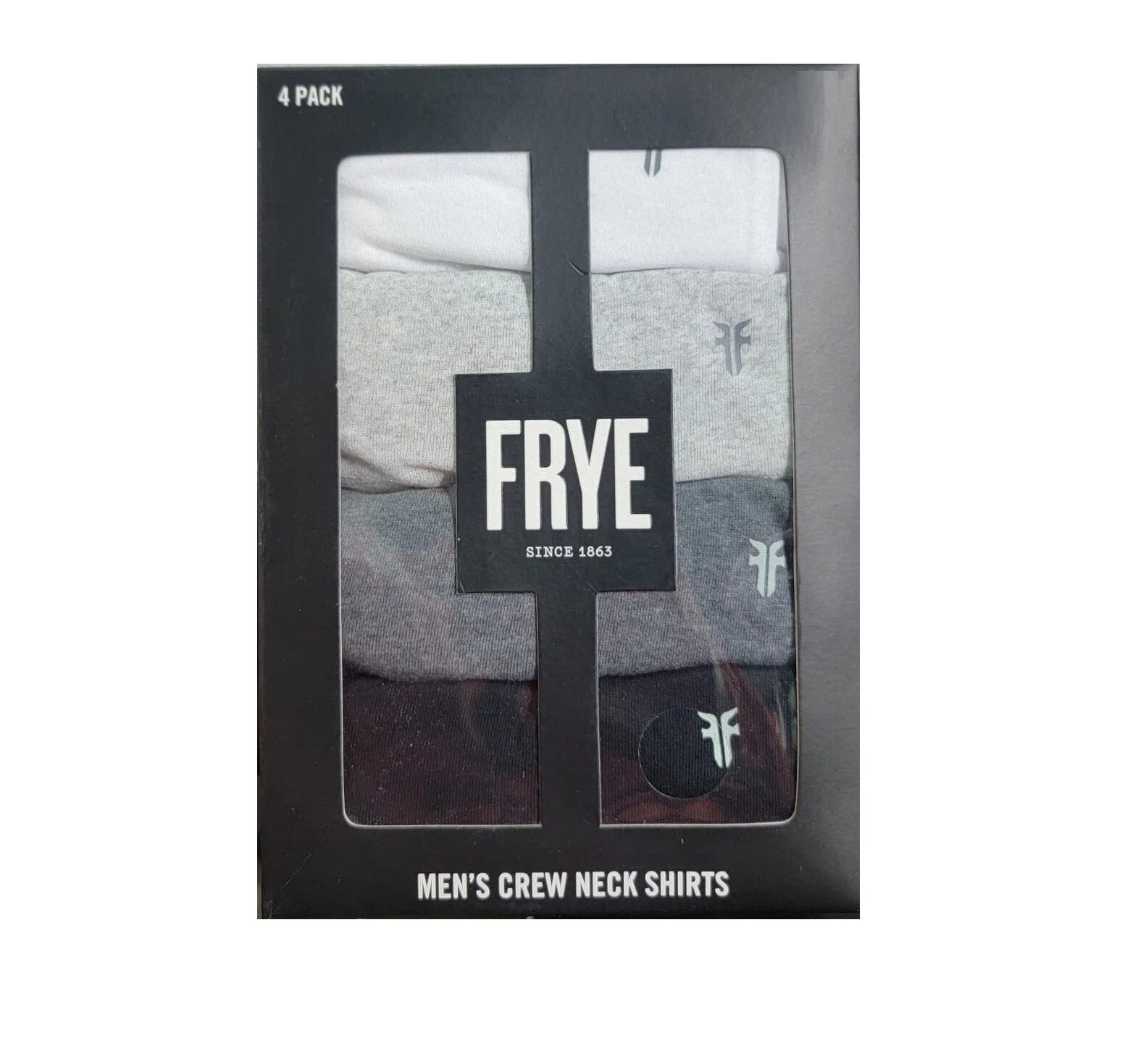 Frye Men's Crew Neck Shirts 4 Pack White -Black -Gray-Dark Grey-Medium NEW