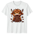 Highland Cow Eating Chocolate T-Shirt Kawaii Cattle Animal Gift For Him