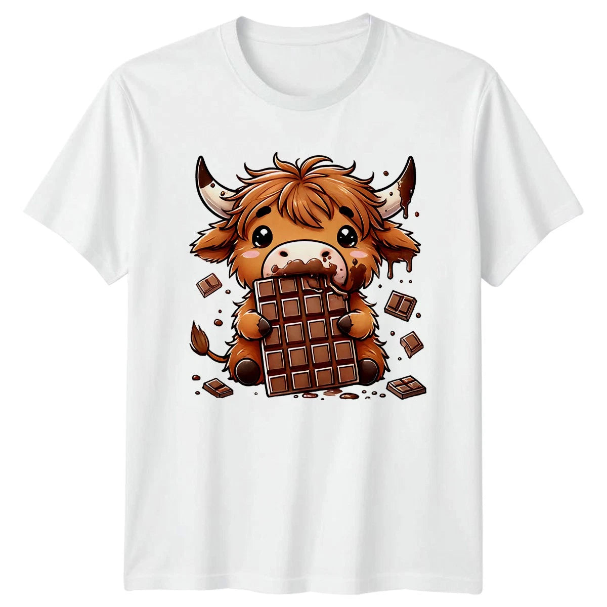 Highland Cow Eating Chocolate T-Shirt Kawaii Cattle Animal Gift For Him