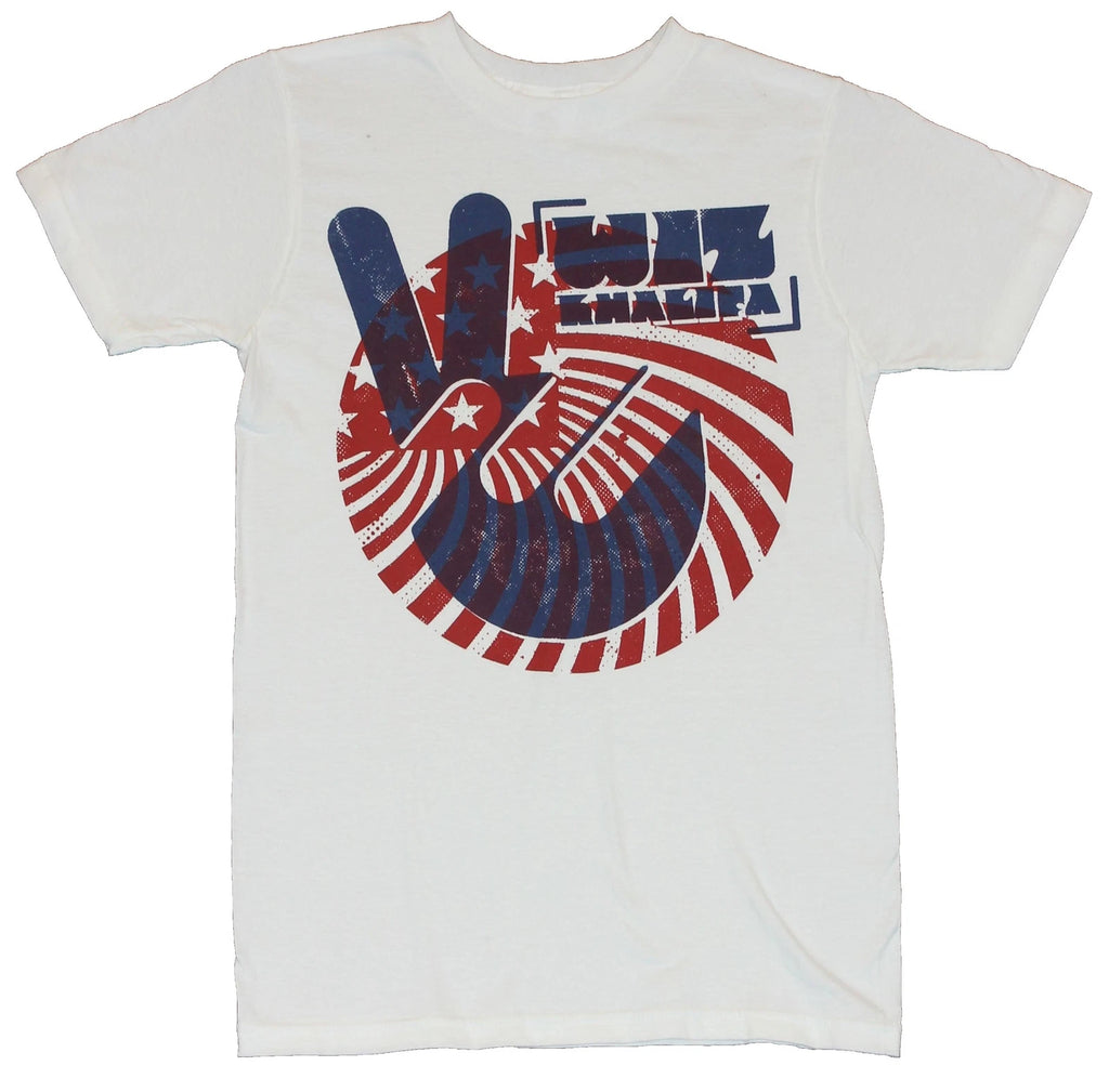Wiz Kahlifa Adult New T-Shirt - Peace Fingers Red White and Blue Circle Pic