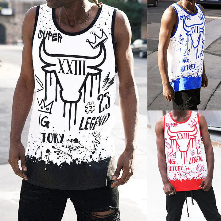 Victorious Men's Casual Bull Legend Graffiti Graphic Tank Top TT107