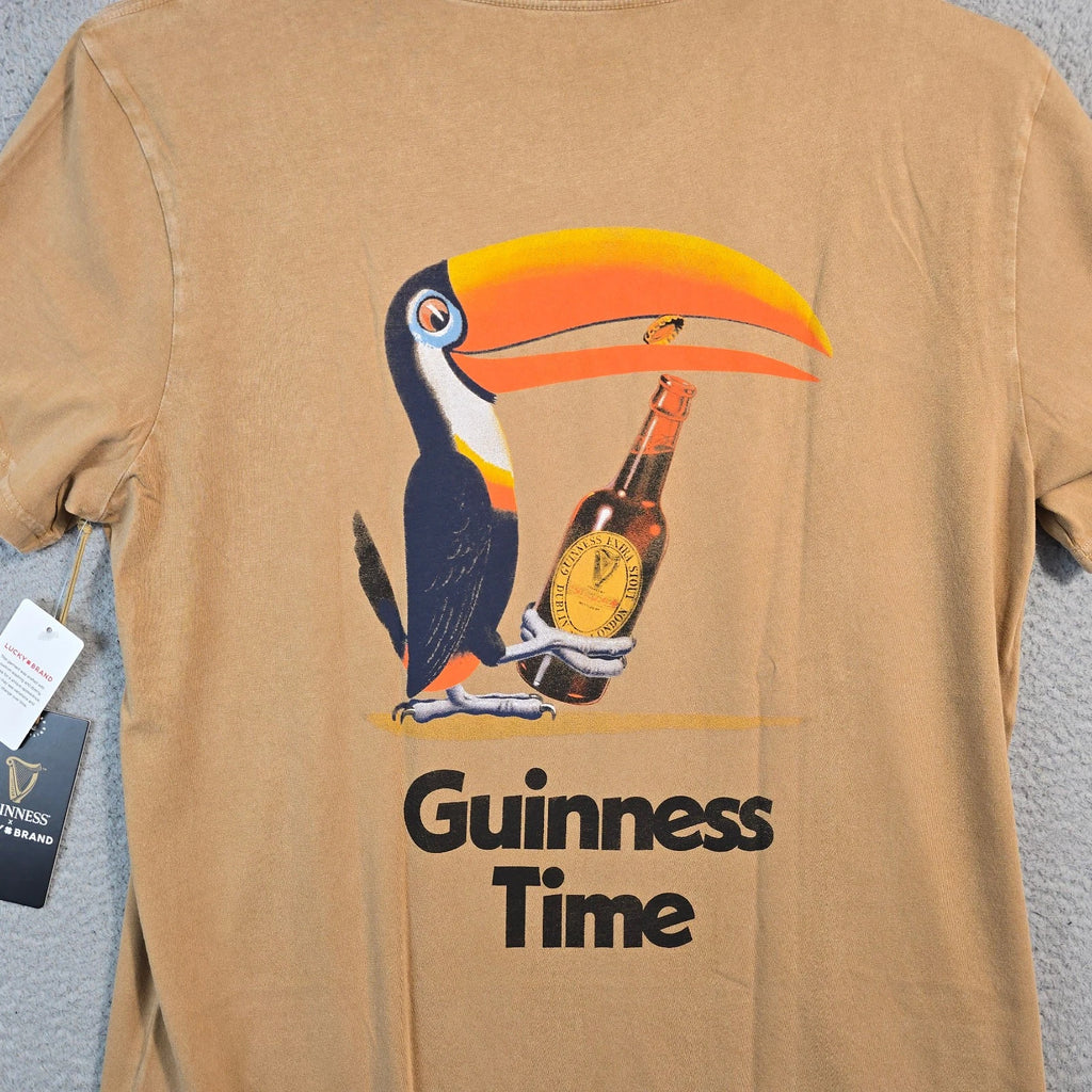 LUCKY BRAND GUINNESS Beer Shirt Mens Large Beige Tan Irish Pub Casual Lager NWT