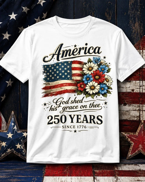 250th Anniversary Flag Floral USA Flag Patriotic Unisex T-Shirt S-5XL K8561