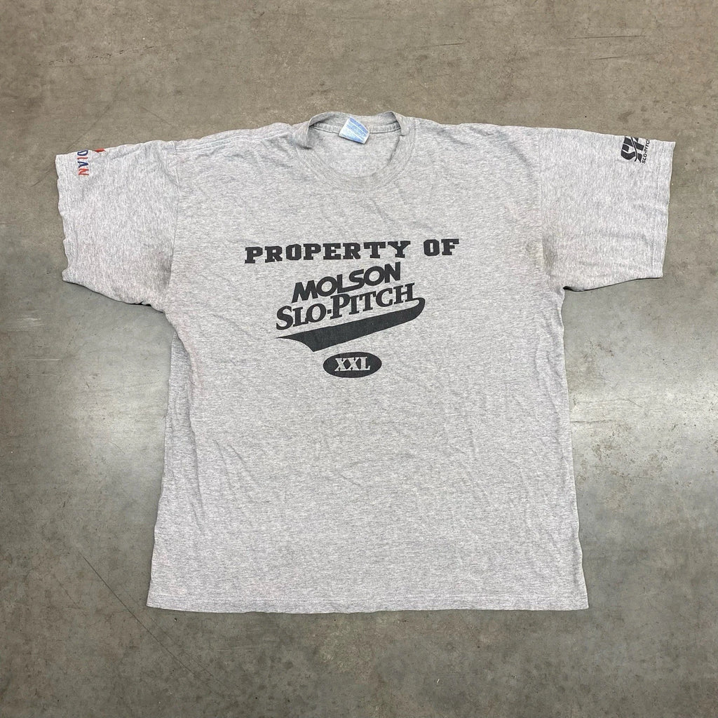 VTG Molson Slo Pitch Graphic T Shirt Grey Canada Beer Tee Mens XL