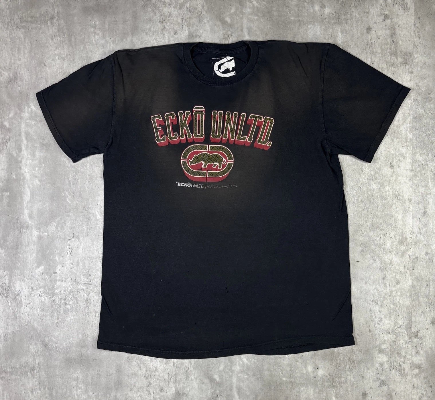Y2K Ecko Unltd T Shirt Black Sun Faded Distressed Adult size Large