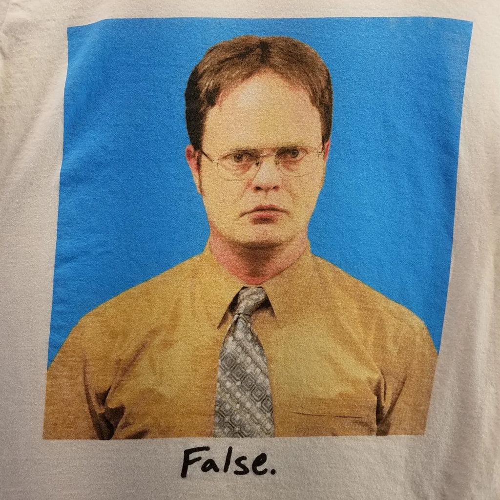 The Office Dwight Schrute False Logo Tee Shirt Mens Size S Short Sleeve White