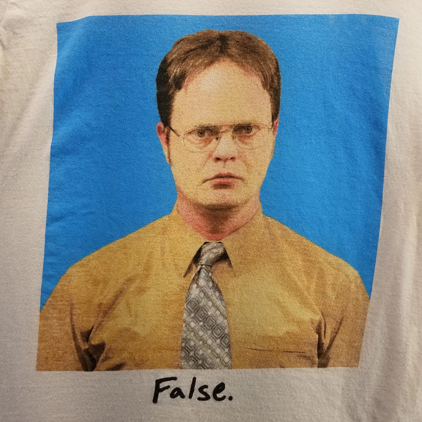 The Office Dwight Schrute False Logo Tee Shirt Mens Size S Short Sleeve White