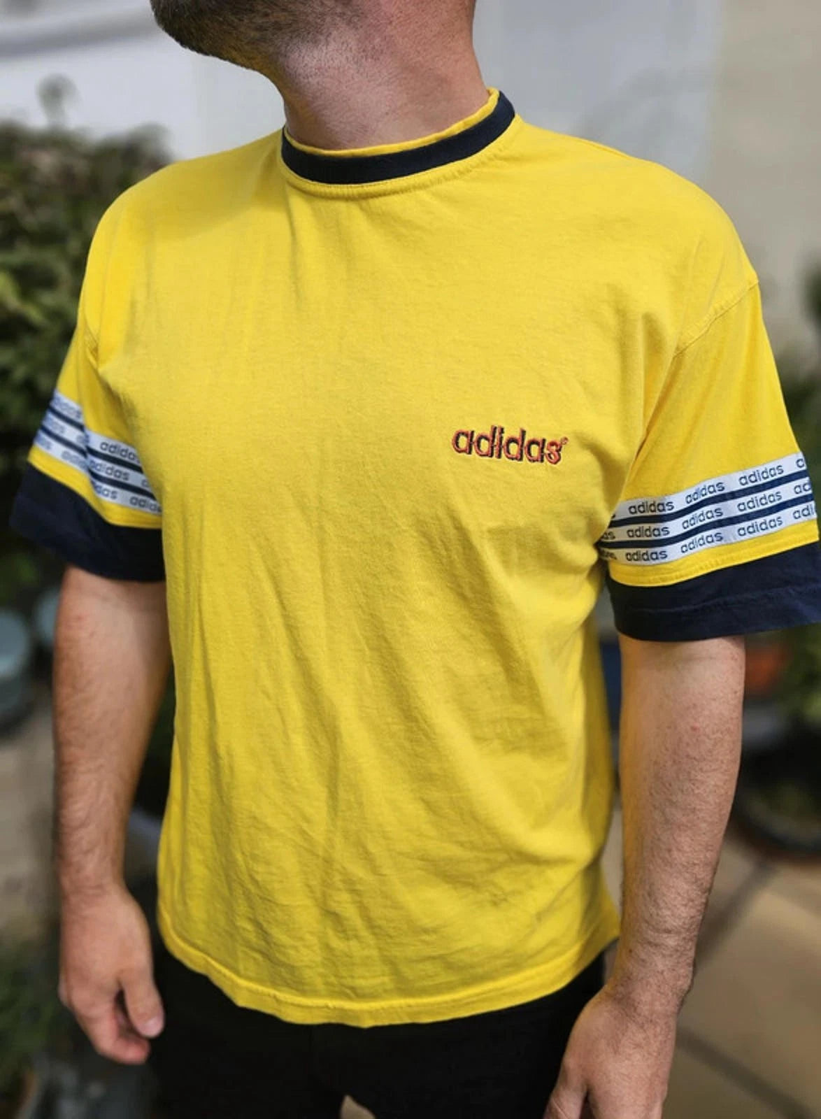 Vintage Y2K Yellow Adidas Short Sleeve T-Shirt - M/Medium**
