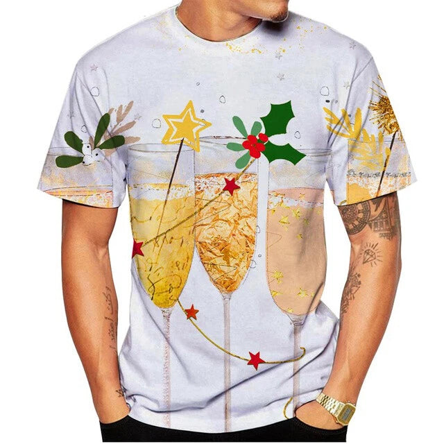 Fashion Goblet Wine Loose 3D printed T-shirt men's women fashion Casual Tops