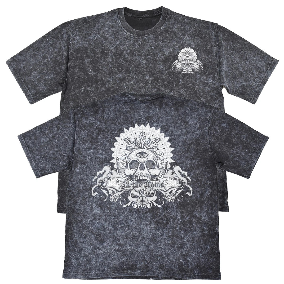 In The Name Of Unisex Mens Carbon Grey 240gsm French Terry Acid Wash T-Shirt