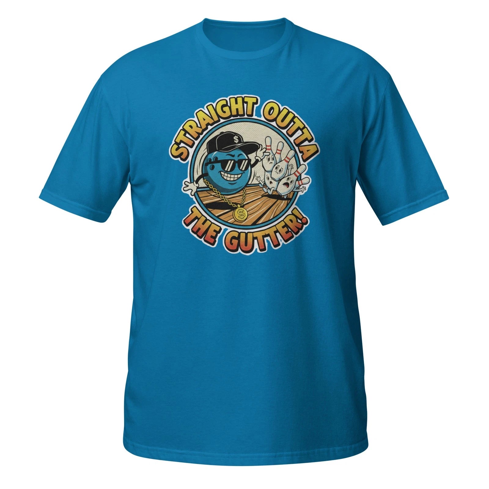 Straight Outta The Gutter T-Shirt Funny Bowling Gangster Ball Pins Humor Tee