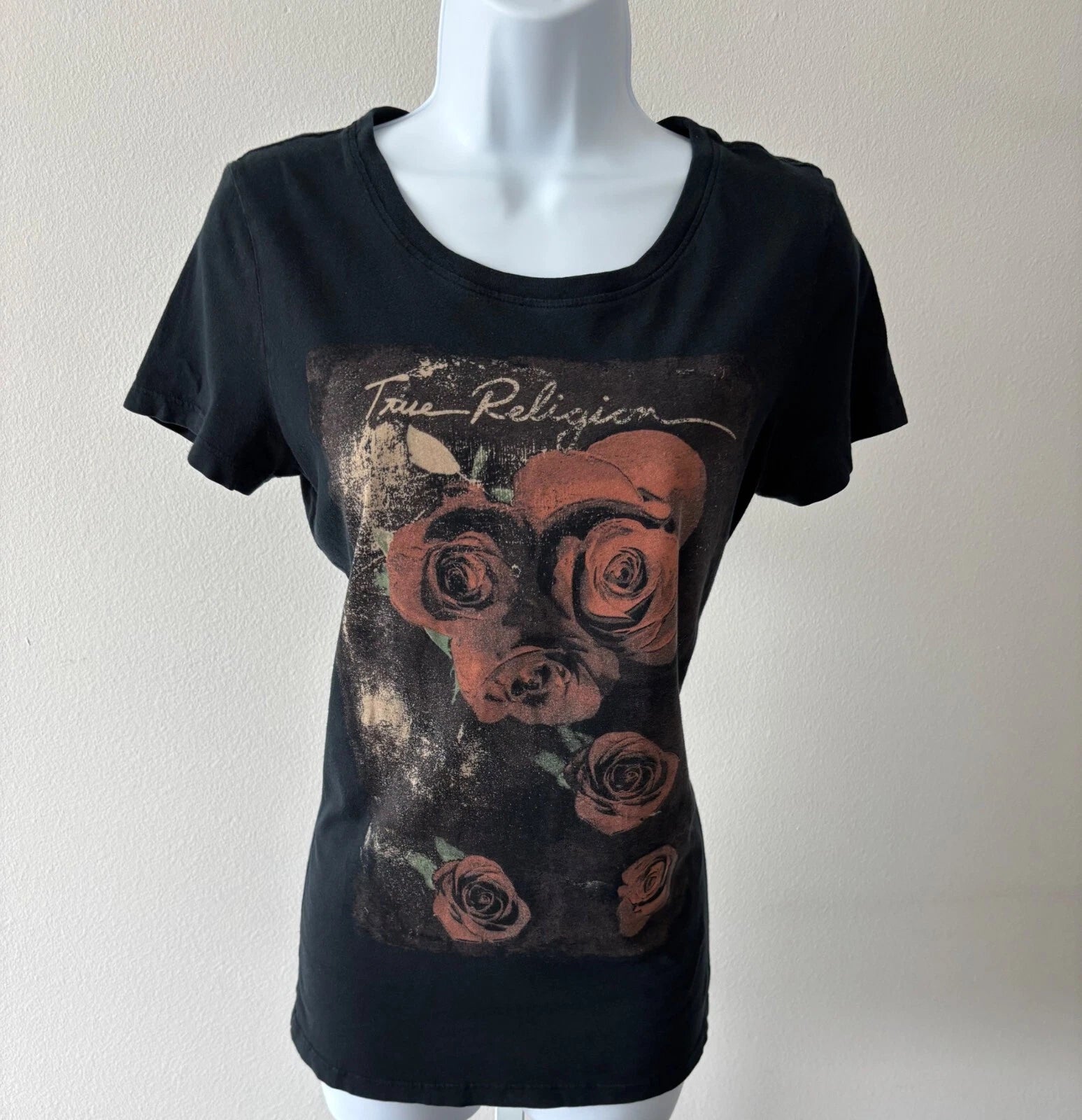 True Religion Rose Graphic T-Shirt Small Crew Neck Streetwear Festival Boho Rock