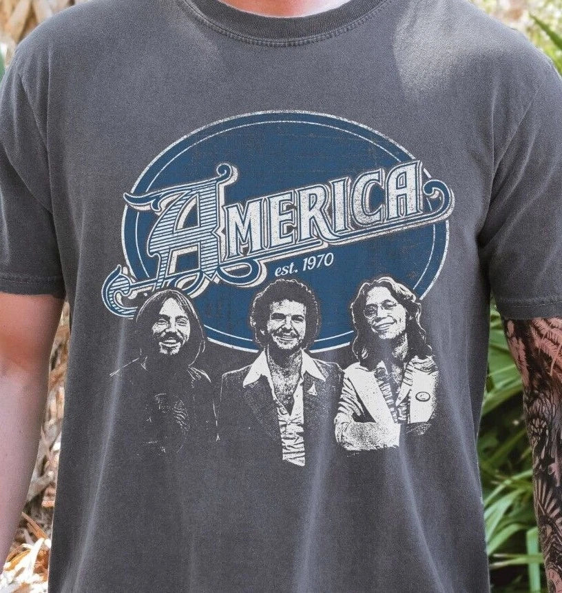 America Est. 1970 T-Shirt Rock Band on Vintage Black Comfort Colors 1717 Tee