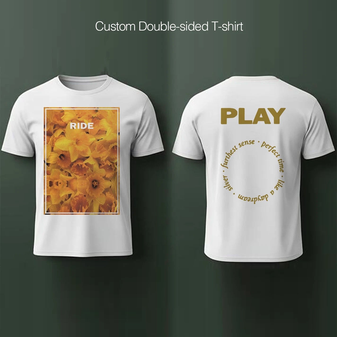 Custom T-shirt doubled-sided, front & back. One off, made to order, hand crafted