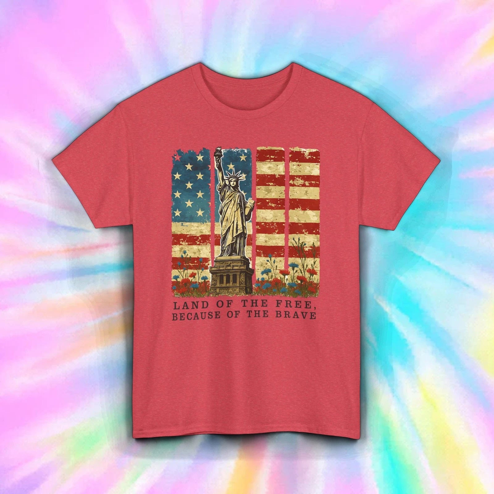Land of the Free Shirt Statue Liberty USA Flag Patriotic Freedom Tee S-5XL