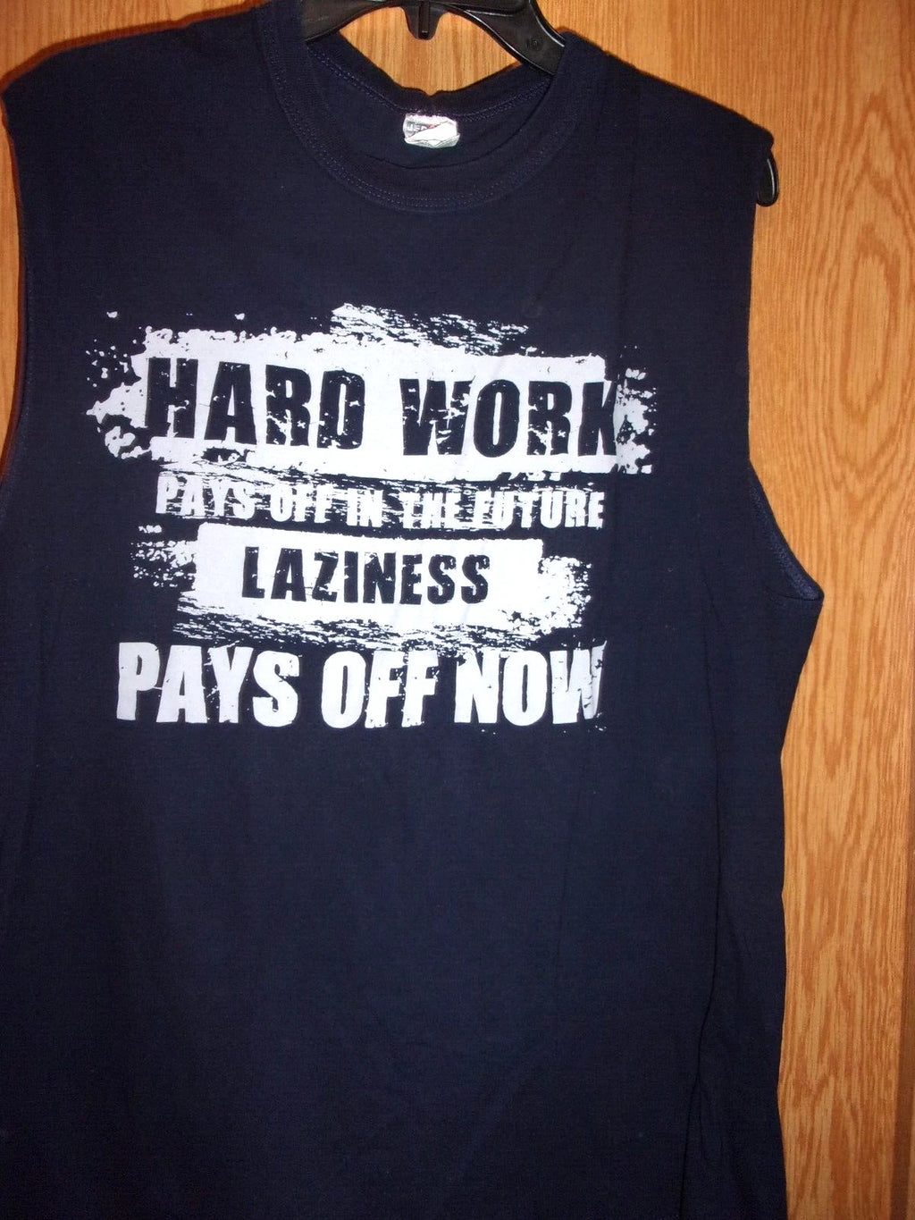 HARD WORK or LAZINESS black sleeveless L t shirt